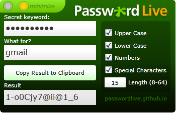 Screenshot showing Password Live installed on the desktop