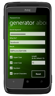 Picture showing Password Live on Windows Phone